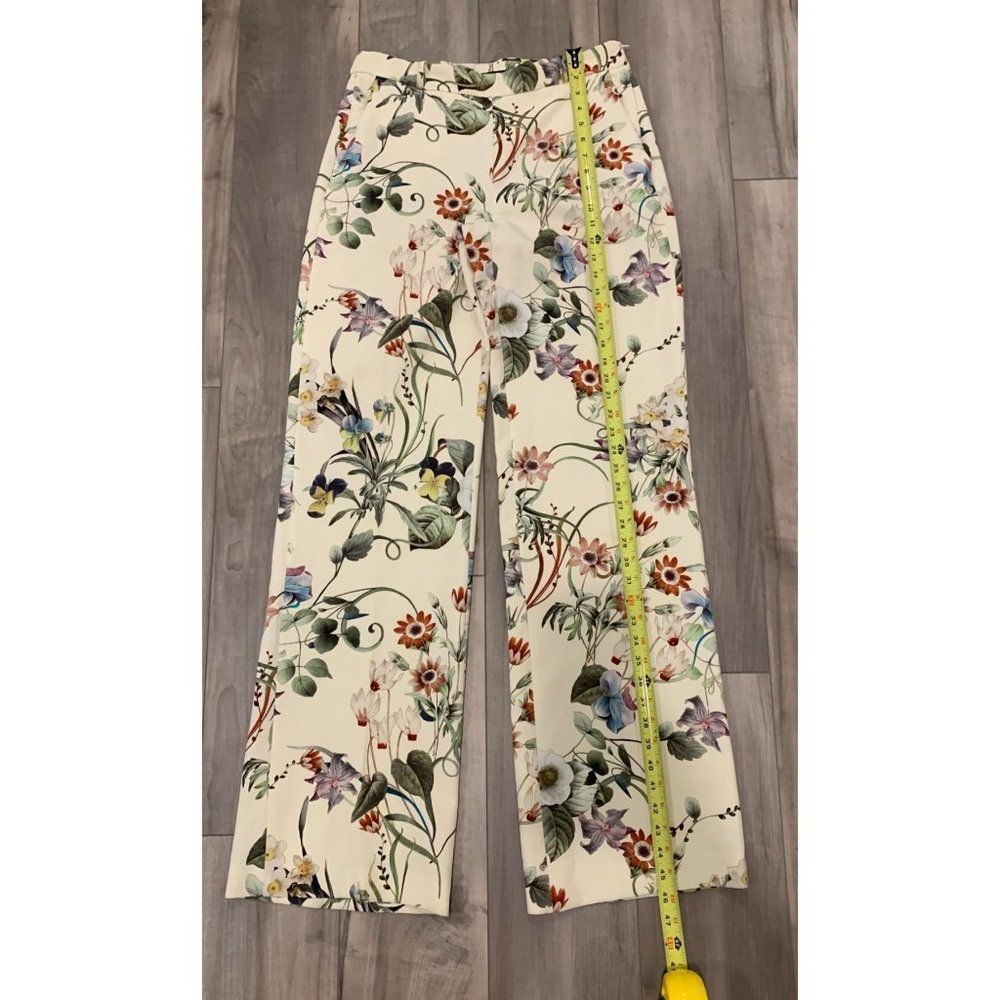 Zara Women Cream Floral Wide Leg Trouser Pant Size L - Picture 4 of 11